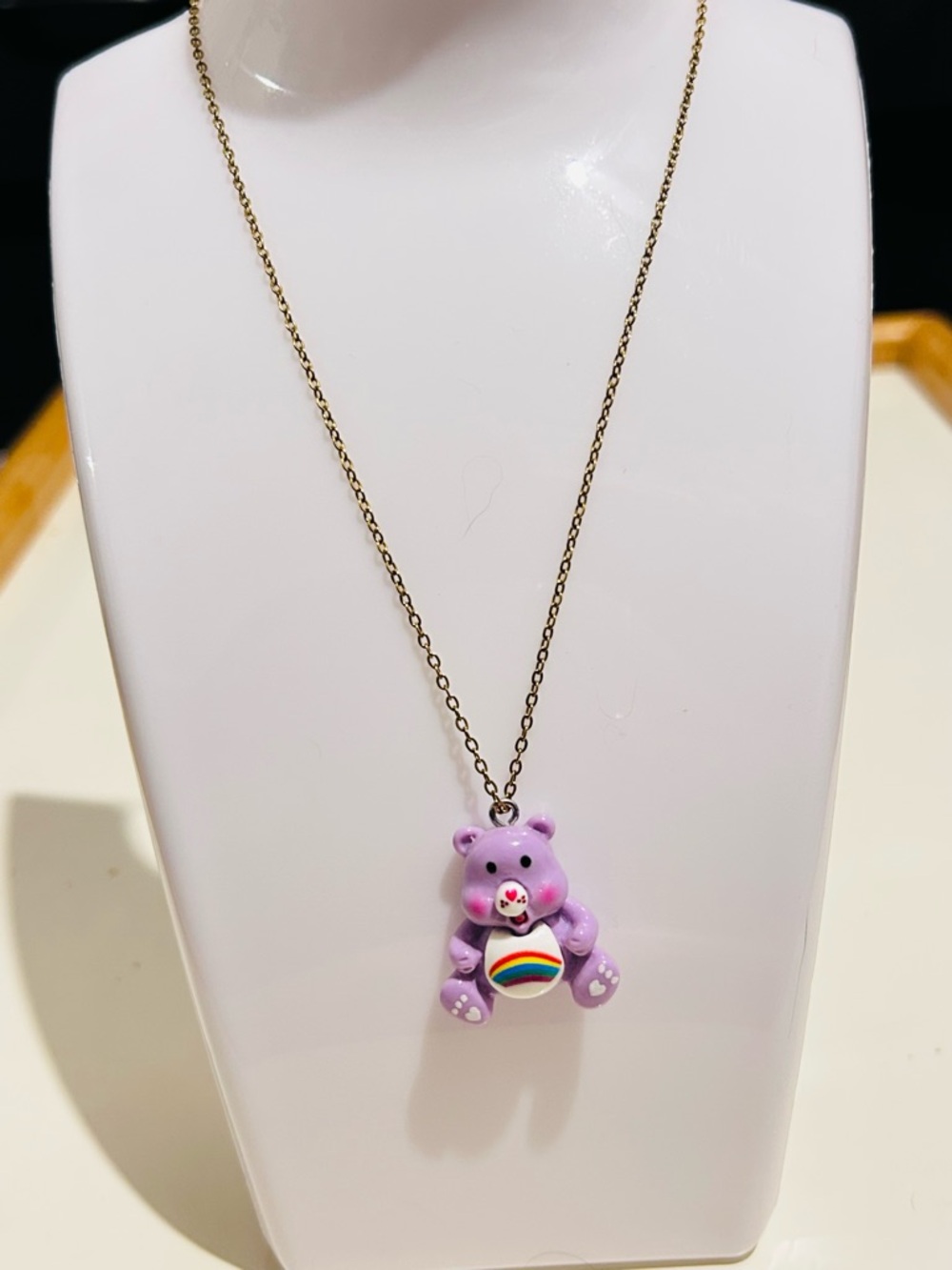 Kids Purple Bear Necklace with Rainbow Pendant - Youth Accessories